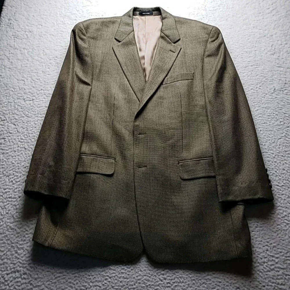 Lauren Ralph Lauren Blazer Mens 42R Brown Check Silk Wool Sport Coat Jacket